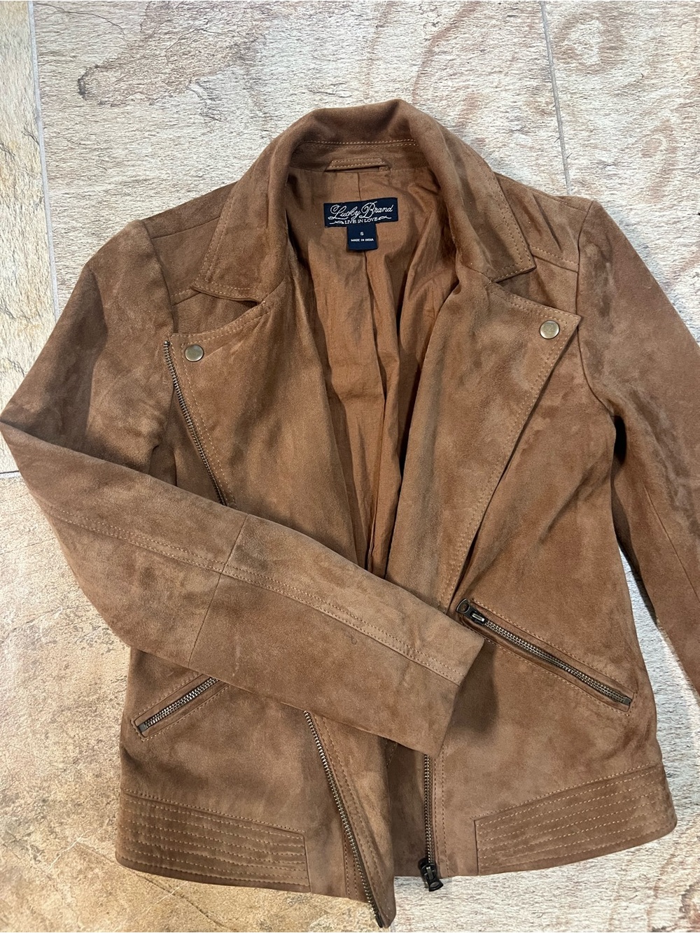 Women’s Lucky Brand Brown Suede Moto Jacket Size Small